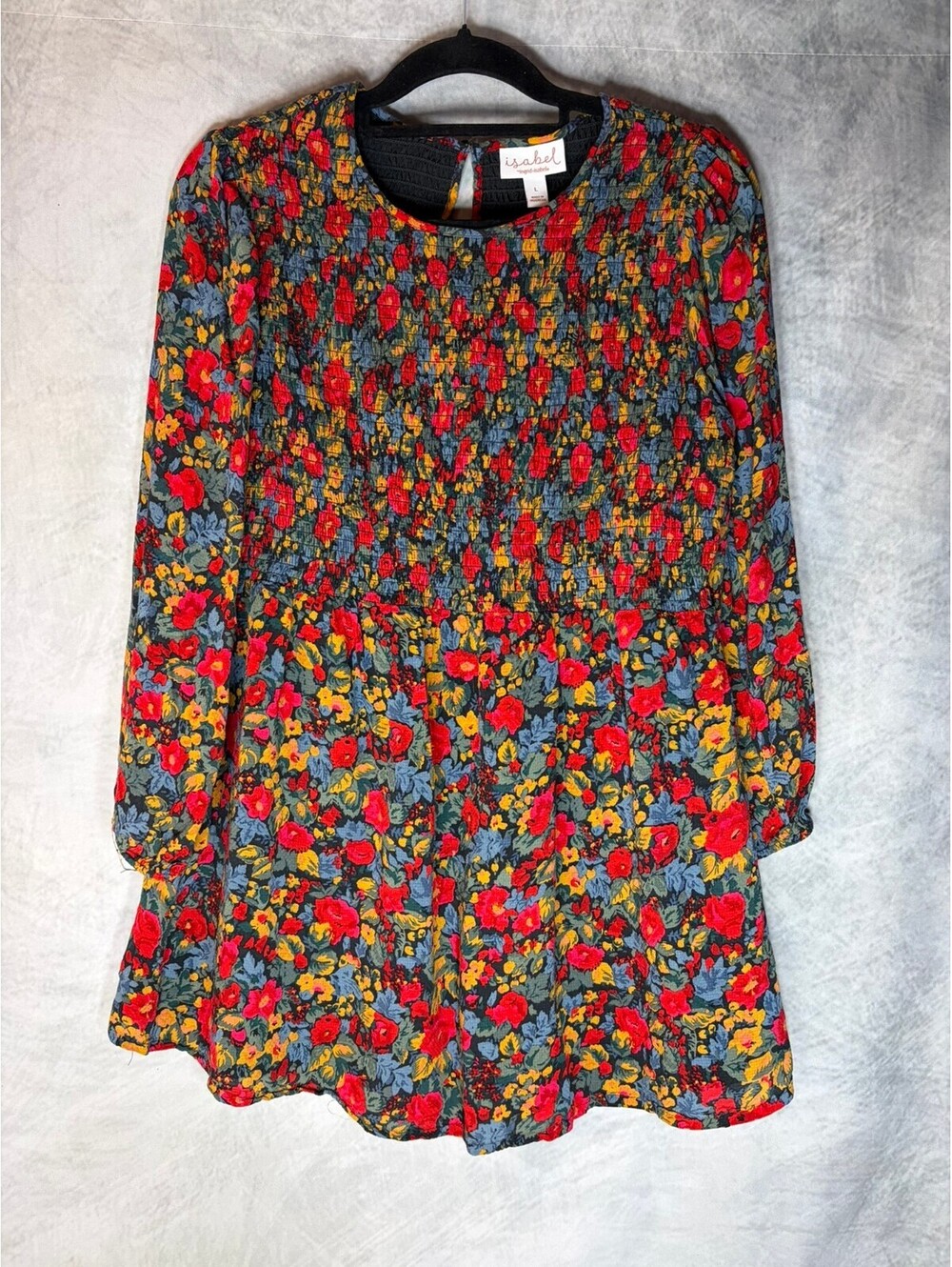Isabel by Ingrid & Isabel Maternity Large Floral Smocked Tunic Top Long Sleeve